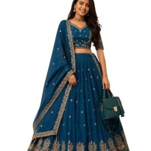 Womens Chinon Embroidered Lehenga Choli with Dupatta Set | Designer Ethnic Lehenga Set for Women | Lahenga Choli For Festive, Wedding, Party & Traditional