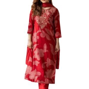 ANNI DESIGNER Viscose Blend Kurta for Women | Kurti Set Woman | Kurta with Palazzo & Dupatta | Printed Embroidered Suit | Red Ethnic Indian Outfit Party Office Traditional Fashion Wear Look Style