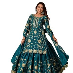 Women's Designer Embroidered Sharara Suit Set with Heavy Work Top Flared Palazzo and Dupatta for Festive Ethnic Wear