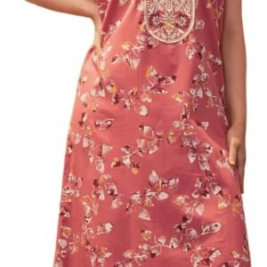 Women's Cotton Nighty with Embroidery | Free Size Soft Printed Night Dress for Daily & Lounge Wear (Z13)