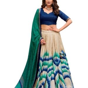 KIVERA Women’s Pure Dolla Silk Lehenga Choli with Dupatta | Bandhani Tie-Dye Printed Designer Chaniya Choli | 3 Meter Flare Stitched Lehenga with Unstitched Blouse | Wedding, Festive & Party