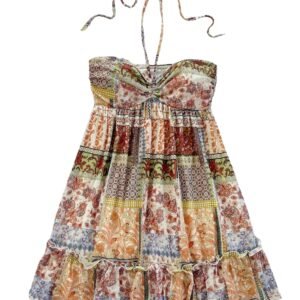 SOLY HUX Women's Summer Floral Print Mini Dress Halter Sleeveless Ruffle Hem Vacation Flowy Dresses
