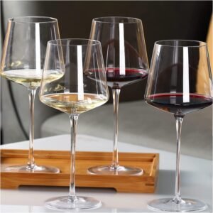 PrimeWorld 450 ml Set of 4 pcs Ideal for White or Red Wine Glass with Flat Bottom,Crystal Wine Glass,Ideal for Full-Bodied Wine,Wine Gifts for Wedding,Housewarming (4)