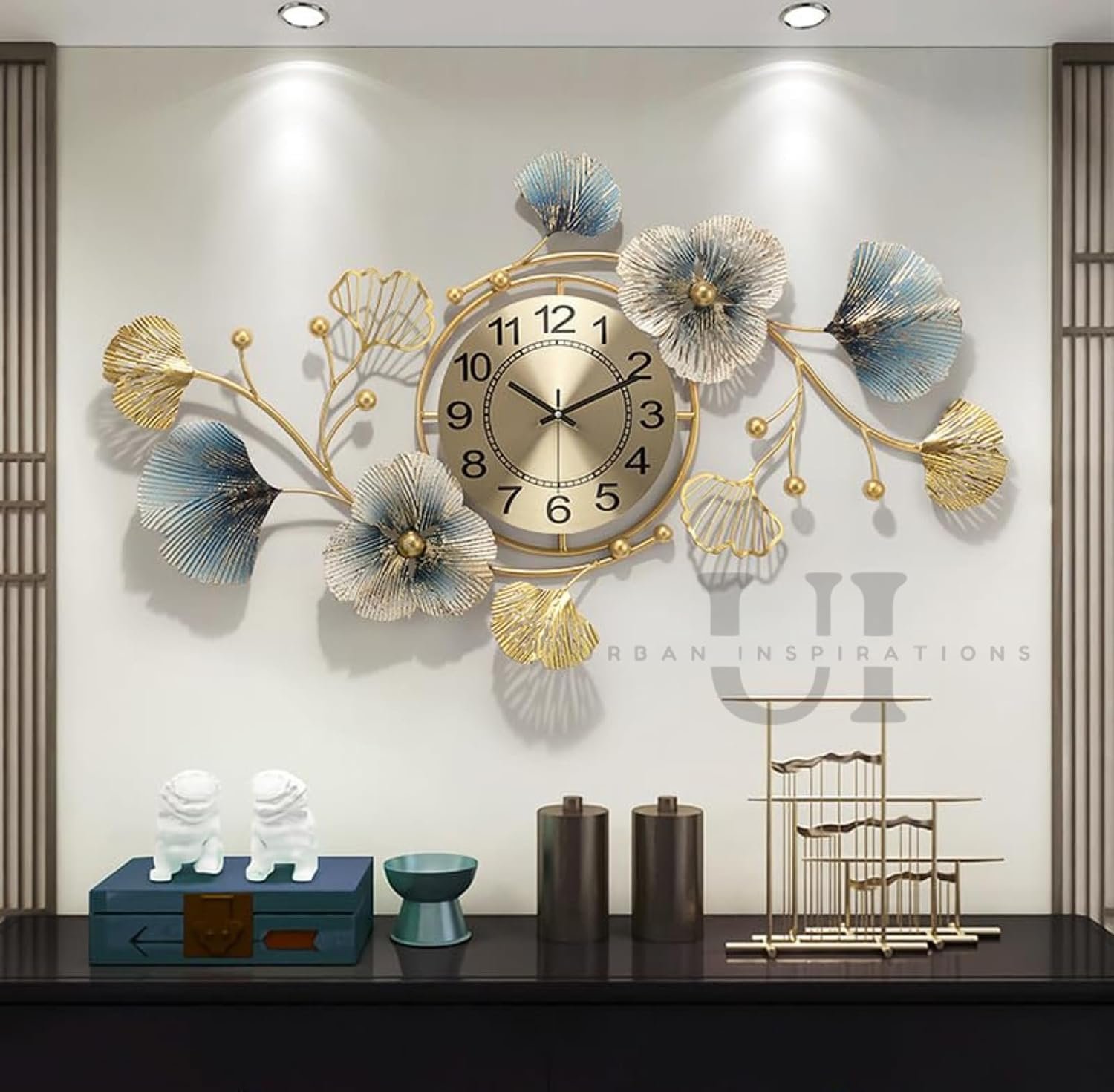 URBAN INSPIRATIONS Elegant Large Iron Flower Wall Clock for Living Room Sweep Machine Watch Design Modern Kitchen Decor -70CM,Analog,Gold