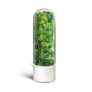 Herb Keeper for Refrigerator, Fresh Herb Storage Container with Clear Dome, Keeps Cilantro Mint Parsley Asparagus Fresh 2-3 Weeks, 9.65 Inch, White, 1 Pack