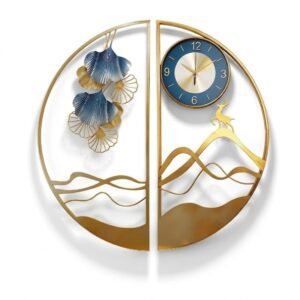 Elegant Modern Wall Clock, Premium Metal Decorative Clock, Deer & Ginkgo Leaf Design, Silent Quartz Watch for Home & Office