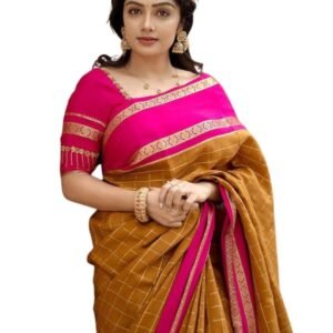 ZECVA Women's Banarasi Kanjivaram Soft Silk Jacquard Saree With Attach Unstitched Blouse Piece