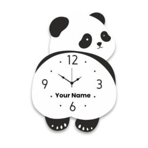 Personalised with Your Name, Bamboo Bear Design Pendulum Wall Clock for Kids Room, Decorative Analog Timepiece with Swinging Element, Animal Theme Home Accent for Bedroom, Nursery, Playroom