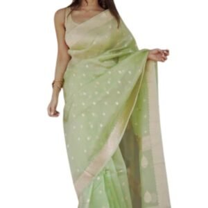 Pure Soft Kanjivaram Banarasi Slub Cotton Linen Silk Saree For Women With Attach Unstitch Blouse Piece