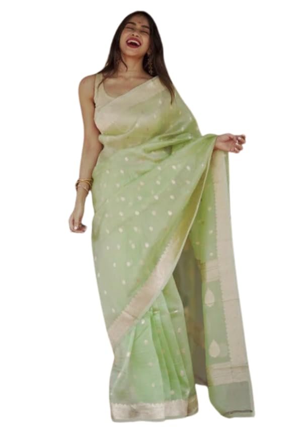 Pure Soft Kanjivaram Banarasi Slub Cotton Linen Silk Saree For Women With Attach Unstitch Blouse Piece