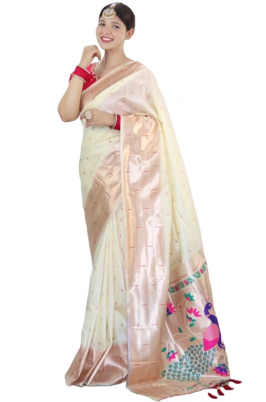 Pandadi Saree Woman's Pure Banarasi Paithani Silk Saree With Brocket Blouse Piece