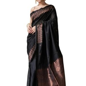 Women's Woven Banarasi Soft Silk Saree with Copper Zari Weaving