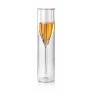 Double Wall Crystal Wine Glass, 150 ml Transparent Stemless Tumbler, Elegant Clear Glass Drinkware for Wine, Champagne & Beverages, Modern Glassware for Home, Bar & Restaurants – Pack of 1