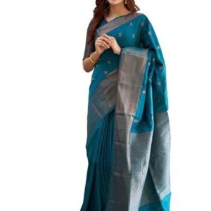 Yashika Women's Banarasi Kanjivaram Cotton Silk Jaquard Saree Printed Saree With Unstitched Blouse Material - Suitable For All Indian Occasions and Festivals