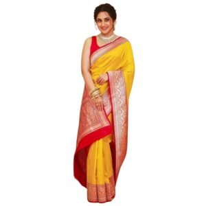 Women's Kanjivaram Silk Saree Soft Banarasi Style Art Sari With attached Blouse Piece