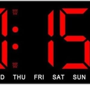GHANU Large LED Digital Wall Clock with Alarm, 6.5 cm Big Digits, Temperature, Date & Day Display, 12/24 Hour Format, Adjustable Brightness, USB Powered, 1.5 m Cable
