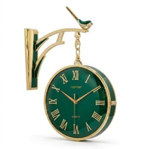 Modern Luxury Double Sided Wall Clock Silent Gold Clocks Wall Home Decor Luxury Living Room Decoration Watches Home Design Gift (W5-Green)