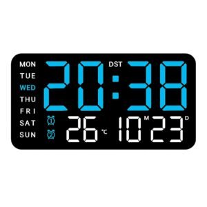 CBK Digital Alarm wall Clock with 1Year Warranty, Table Clock 9-Inch Large LED Display, Adjustable Brightness, 12/24 Hour, Date & Temperature Display, for Home, Office, Bedroom, Living Room