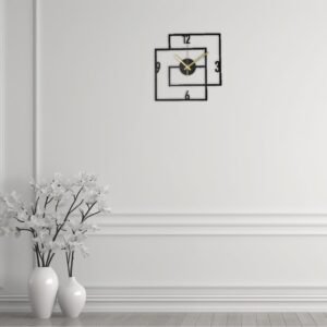 Square Frame Wall Clock Minimalist Overlapping Box Design Silent Quartz Wall Watch Modern Home Décor Clock for Living Room Bedroom Office Wall Art Clock