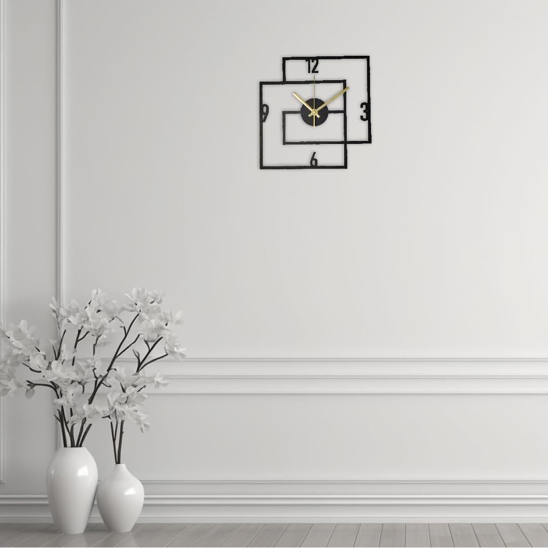 Square Frame Wall Clock Minimalist Overlapping Box Design Silent Quartz Wall Watch Modern Home Décor Clock for Living Room Bedroom Office Wall Art Clock