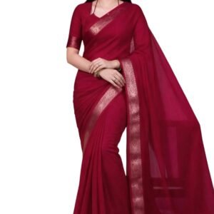 Women's Vichitra Silk Saree with Zari Border, Traditional Party with Blouse Piece
