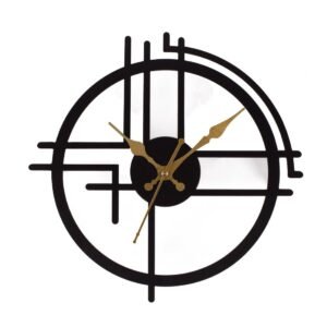 Modern Abstract Wall Clock, Black & Gold Designer Round Geometric Decorative Clock for Living Room, Bedroom, Office Home Decor Stylish Hall Home, Elegant Contemporary Bedroom