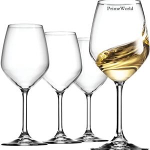 PrimeWorld Allegra European Style Crystal Clear 420 ml Red Wine and White Wine Glasses Set of 4 pcs, 100% Lead Free Glass, Unique Modern Design
