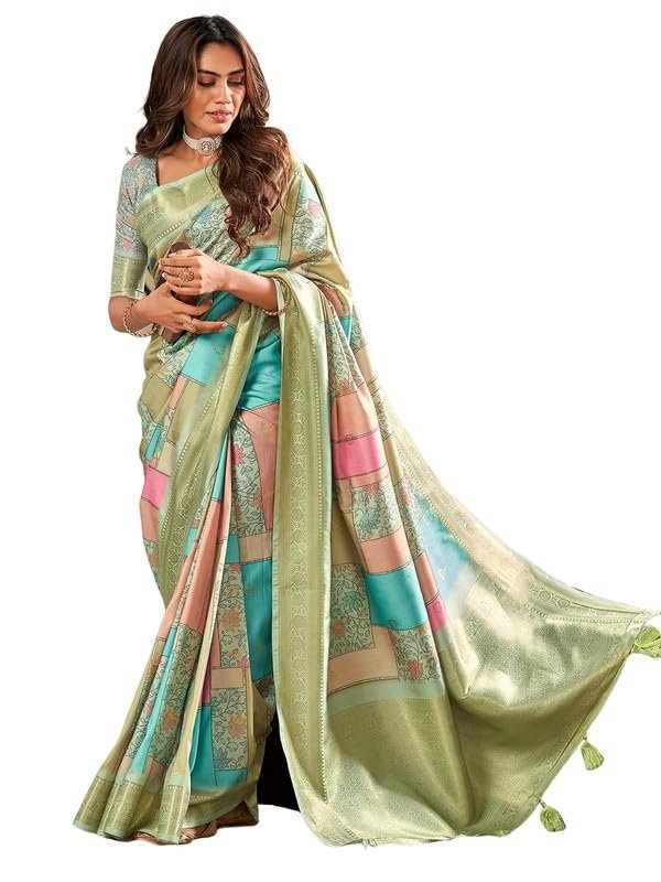 SIRIL Women's Banarasi Silk Saree Pure Silk Kanjivaram Saree with Unstitched Blouse Piece