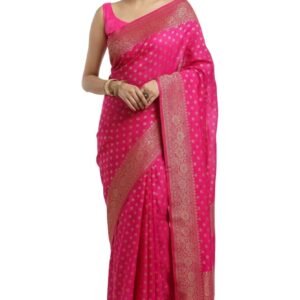 KIVERA Banarasi Inspired Zari Butti Woven Silk Blend Saree for Women | Traditional Saree with Rich Border & Blouse Piece