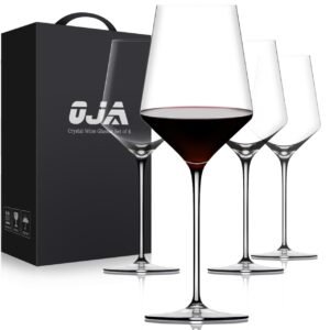 Red Wine Glasses Set of 4, Premium Crystal Wine Glasses Hand Blown,15 oz,Thin Rim,Long Stem,Perfect for Red or White,Daily Use,Unique Wedding Anniversary or Birthday Gift