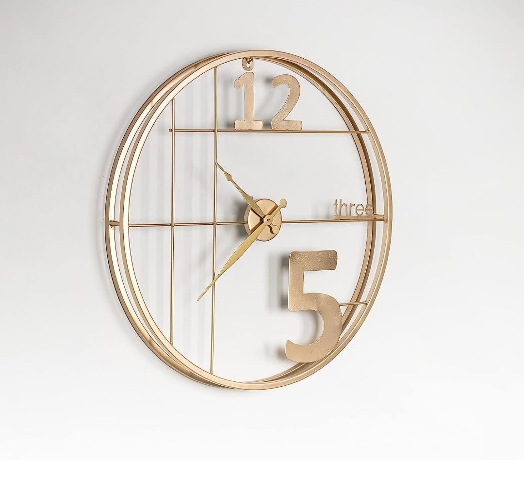 Craft2lance 24-Inch Luxury Gold Metal Wall Clock for Living Room Big Size | Modern Artistic 3D Wall Watch for Hall, Home & Office Interior Decoration Items (60 cm)