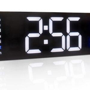 Large LED Digital Wall Clock, Large Display Date and Temperature,Count Up/Down Timer Clock with Remote Control, Adjustable Brightness Alarm Clock for Home, Office (Blue-White-Blue)