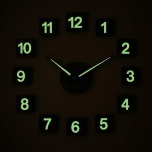 cozyloom Luminous DIY 3D Wall Clock Glow in Black - Modern Wooden Design Wall Clock, Radium Numbers Night Glow Home Decor Watch for Living Room Bedroom Office