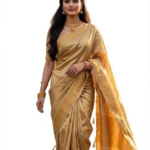 Banarasi Gold Tissue Silk Saree with Zari Woven Border/Blouse Piece