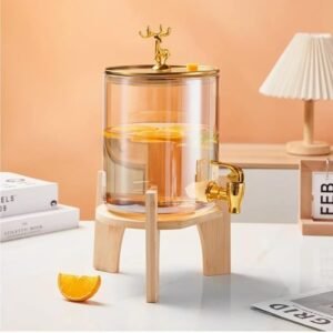 Glass Beverage Dispenser with Bamboo Stand and Spigot, 3.6L Capacity, Wide Mouth Design, Modern Style, for Iced Water, Juice, Lemonade-1 pc