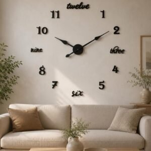 18 Inch DIY Acrylic Wall Clock, Silent Non-Ticking Frameless Self Adhesive Wall Clock, Mixed Number & Word Design, Modern Decorative Clock for