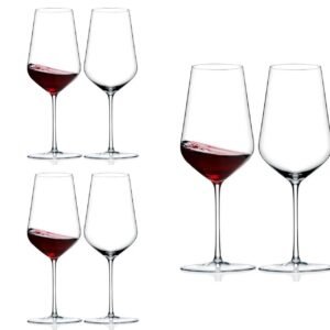Stylish Red and White Wine Glasses 340 ML, Set of 2 Hand Blown 100% Lead Free Crystal Clear Wine Glass, Slim and Ultra Thin Rim, Long Stem Wine Drinking Glass, Wedding Anniversary