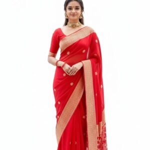 KIVERA Banarasi Style Woven Silk Saree for Women with Zari Border & Butta Design | Traditional Festive Saree with Unstitched Blouse