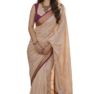Traditional Jacquard with Heavy Border Design | Gold Border sari | Kerala Wedding sari | Unstitched Blouse attached | Traditional Gajra Look | Home function saree (White)