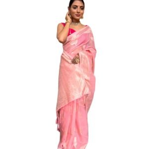 Pujia Mills Women's Banarasi Silk Kanjivaram Saree For Wedding With Pure Zari Work, Woven Design, With Unstitched Blouse Piece