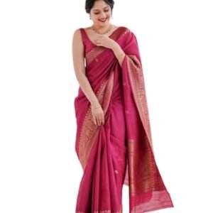 Banarasi Soft Silk Saree for Women | Pink Silk Saree with Copper Zari Jacquard Weave | Traditional Woven Saree with Unstitched Blouse
