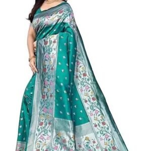 Banarasi Saree with Floral Zari Border and Blouse Piece