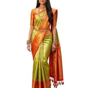 VFCollections Women's Pure Traditional Handloom Banarasi Silk Pattu Saree | Big Royal Zari Border | Unstitched Blouse