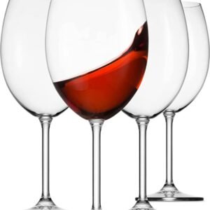 PrimeWorld Enoteca European Style Crystal Clear 465 ml Red Wine and White Wine Glasses Set of 4 pcs, 100% Lead Free Glass, Unique Modern Design'