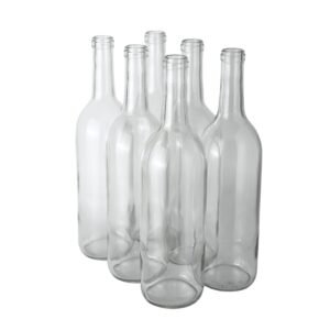 FastRack (Pack of 6 750 ml Clear Bordeaux Wine Bottles | Flint Flat-Bottomed Glass Bottles Ideal for Wine Making and Storage - NO CORKS INCLUDED