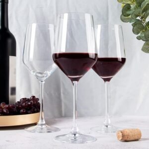 Clear Crystal Red Wine Glasses Set of 6 | Long Stem Wine Glasses | Elegant Transparent Crystal Glasses for Red Wine, Cocktail, Party, Dinner, Home & Restaurant | Premium Stemware Set