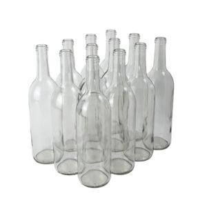 750ml Wine Bottles, Clear Glass W5 Bordeaux, 12-Bottle Case - NO CORKS