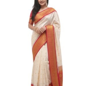 KIVERA Banarasi Style Silk Blend Saree for Women with Unstitched Blouse Piece | Rich Woven Border & Elegant Pallu | Traditional Ethnic Wear for Wedding Party Festive Function & Special Occasions