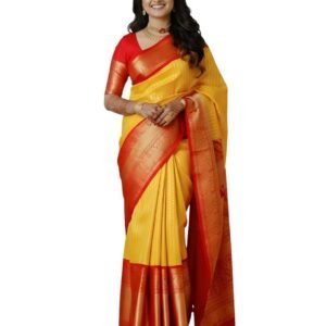 KIVERA Women Banarasi Soft Silk Saree with Zari Woven Border Traditional Festive Saree with Unstitched Blouse Piece