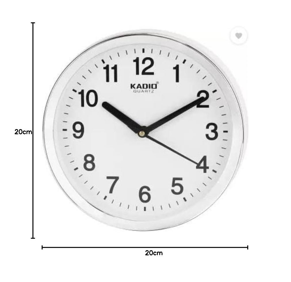 Kadio Analog 20 cm X 20 cm Wall Clock (White, with Glass, Standard)